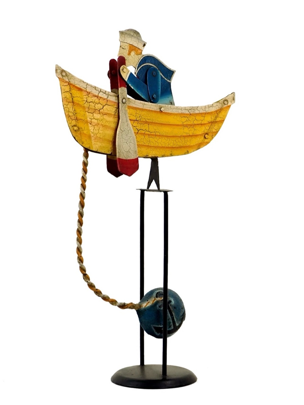 Vintage Nautical Salty Dog Sky Hook Rowing Sailor 18" Tin Balance Folk Art
